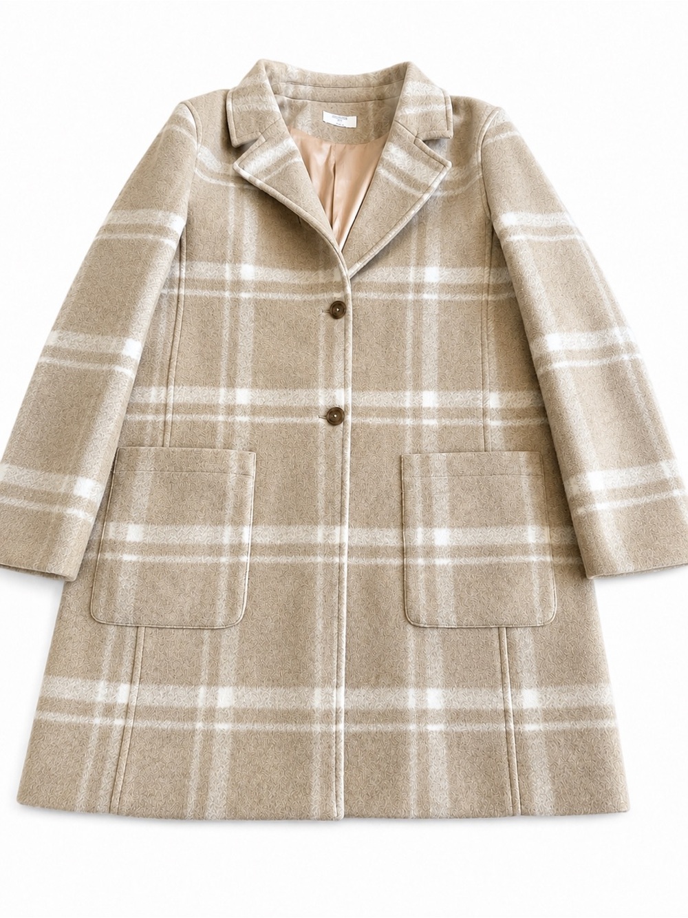 UNTUCKit Willa Tan Plaid Wool Blend Coat XL